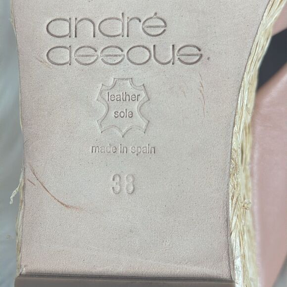 Andre Assous Women's Calesa Slide Sandals Blush Pink Leather/Raffia Sz 38/US 8 - Picture 6 of 7